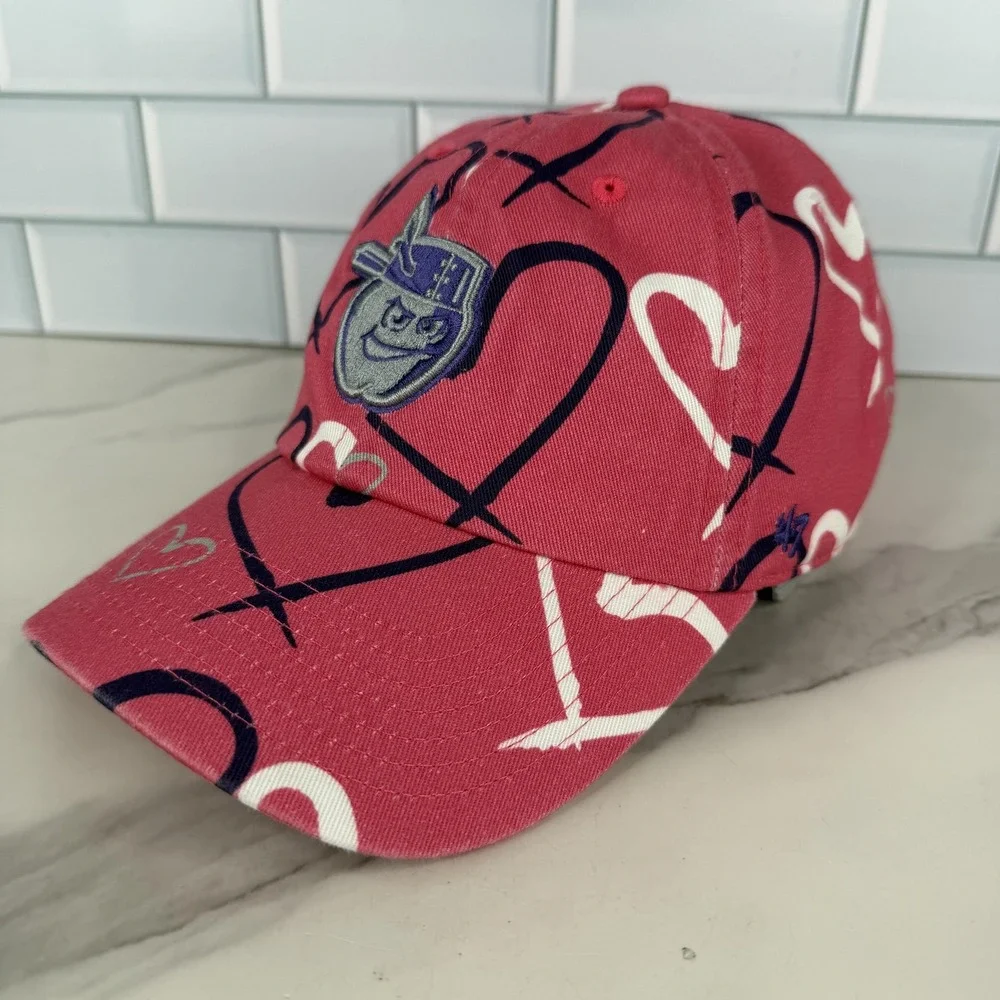 Fort Wayne Tincaps Hat Cap Strap Back Youth Pink MLB Baseball Hearts All Over 47